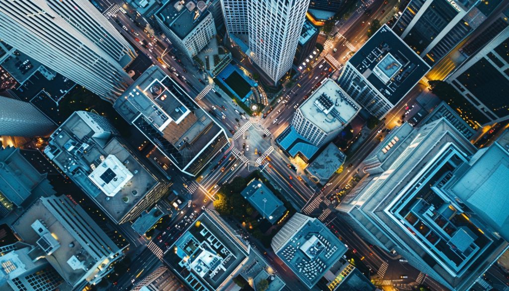 Aerial perspective of downtown Los Angeles, emphasizing the value of diverse commercial properties.