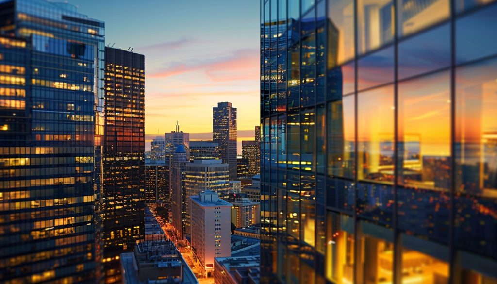 Sunset view of San Francisco's commercial district, symbolizing the dynamic real estate market in California.